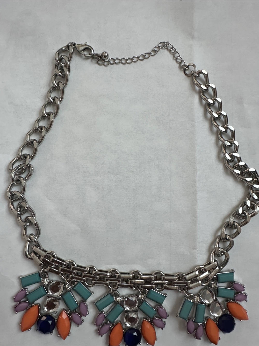 Statement Silver Necklace with Turquoise, Orange & Purple Accents